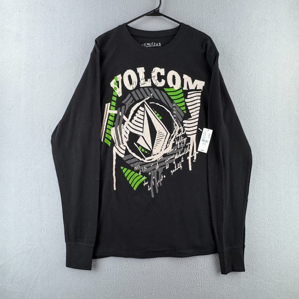 Vintage Y2K Volcom Thermal Shirt Mens XL Black Cotton Long Sleeve Skate Surf